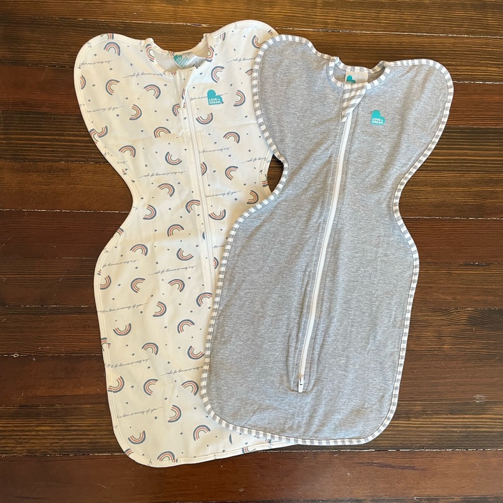 Love to Dream Swaddle Up Set of 2 size newborn and size small rainbow gray